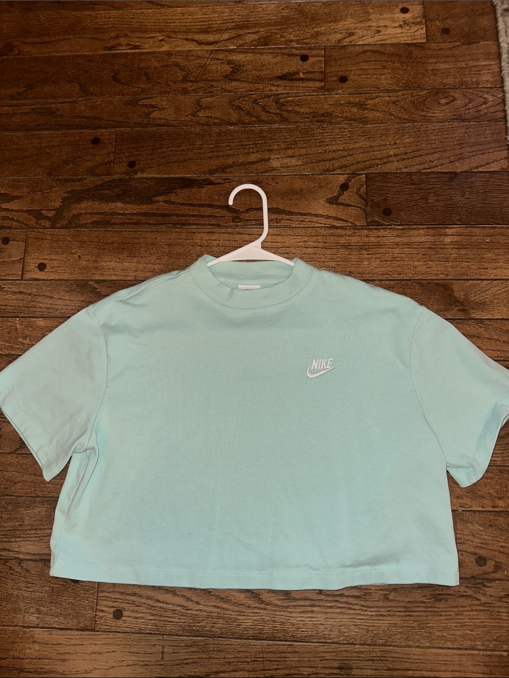 Nike Women's Pastel Mint Crop Tee with Embroidered Logo